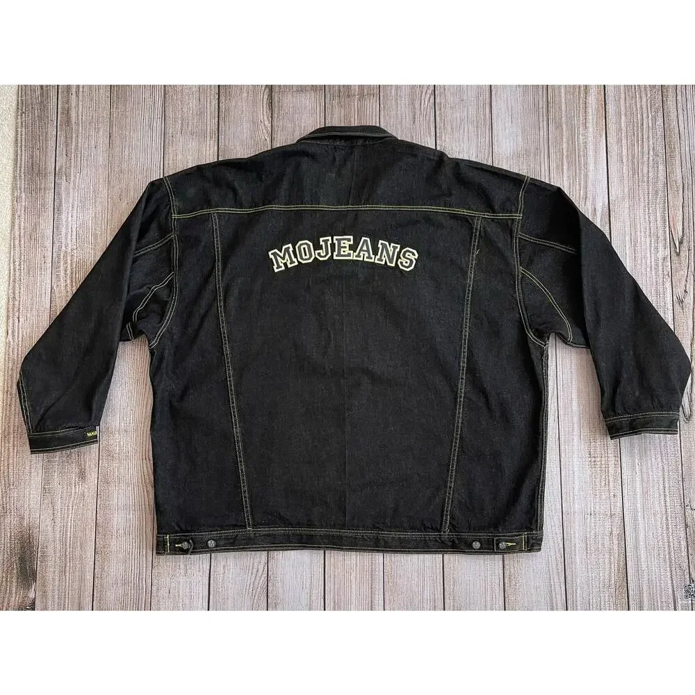 Vintage MoJeans Maurice Malone 6XL Denim Jacket Black Yellow Stitch 90s Hip Hop